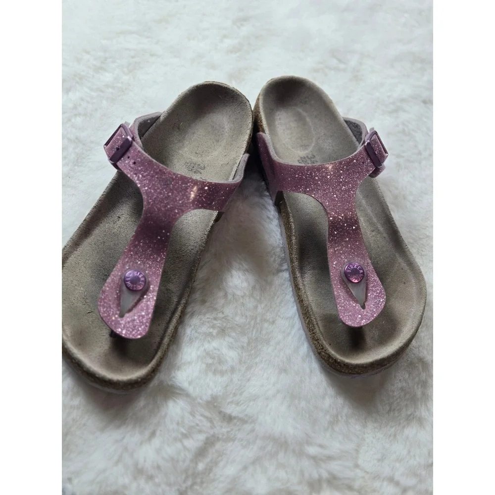 Birkenstock Gizeh Kids Pink Glitter Sandals Birko-Flor Cork Footbed Size 34 220